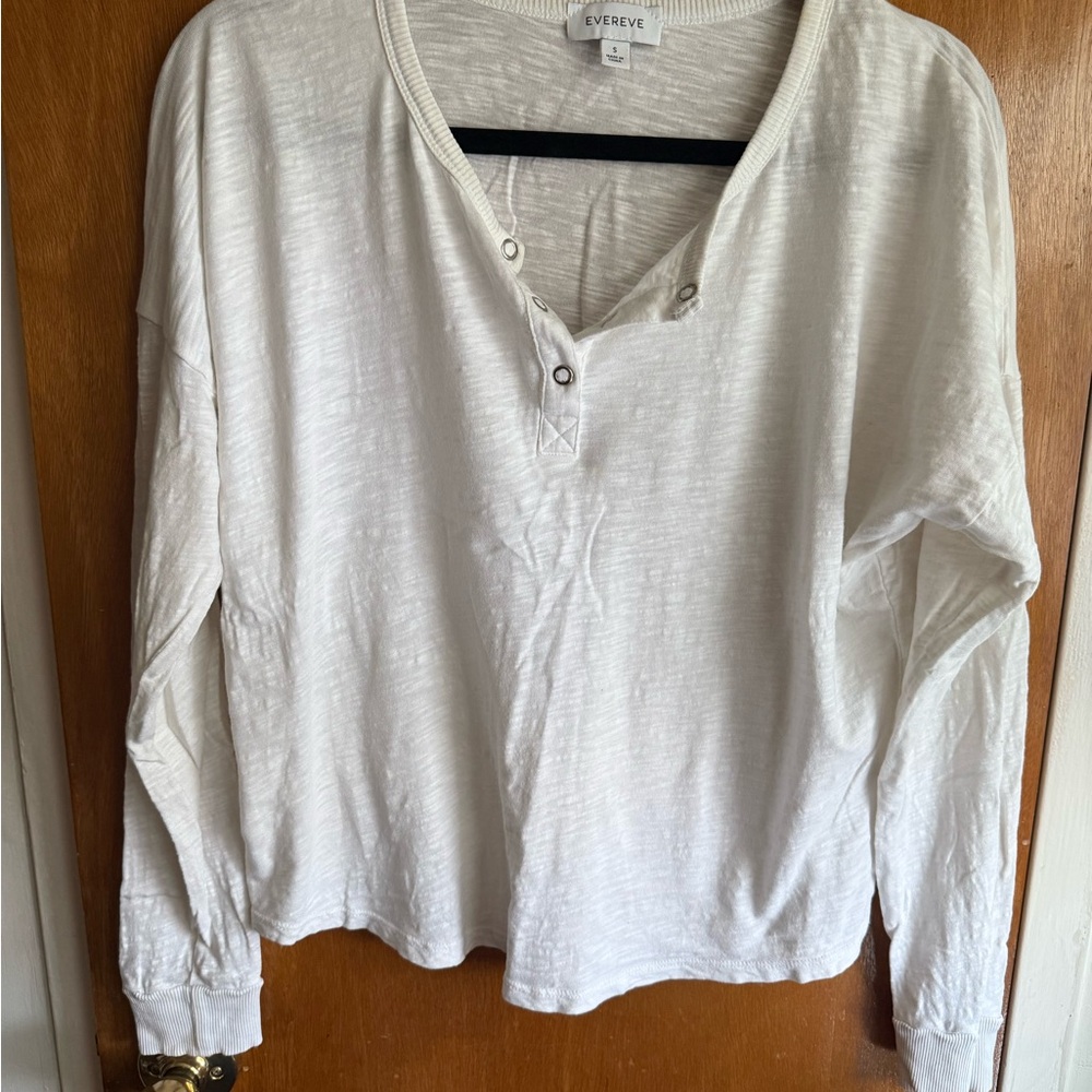 Evereve White Long Sleeve Henley Top